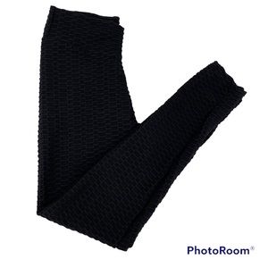 Black Honeycomb Anti Cellulite High Waist Tummy Control Butt Lift Legging Sz L.